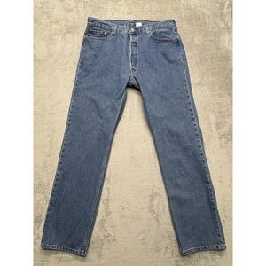 Levis 501 Jeans Mens Measured 36x34 Blue Denim‎ Straight Fit Button Fly 501-0193